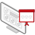 Screen with 3D Cubes and Red Presentation Icon