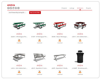 Microsite displaying 2 green picnic tables 1 red 1 brown and 3 silver and black trash receptacle Microsite displaying 2 green picnic tables 1 red 1 brown and 3 silver and black trash receptacle
