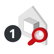 CADdetails BIM development Step 1 3D House Icon with Red Magnifying Glass CADdetails BIM development Step 1 3D House Icon with Red Magnifying Glass